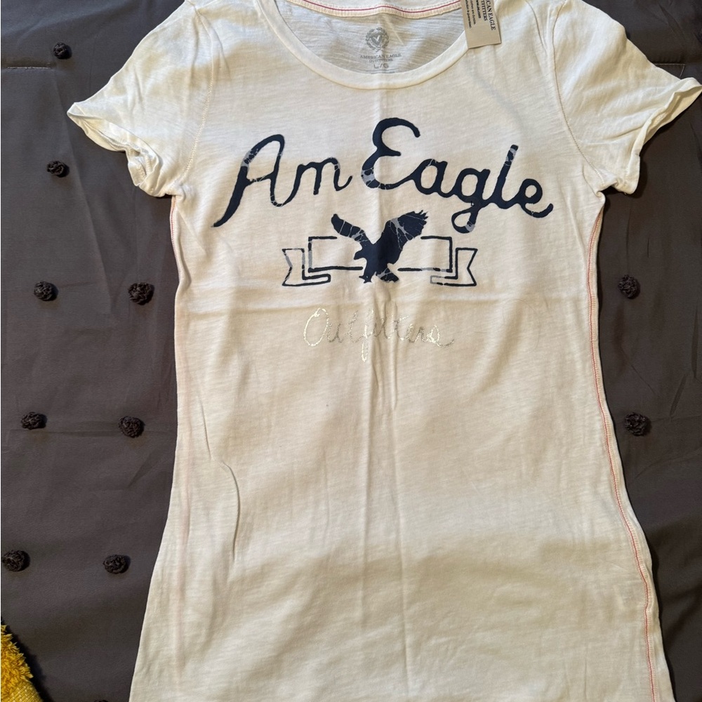 American Eagle Outfitters Cream and Navy Tee